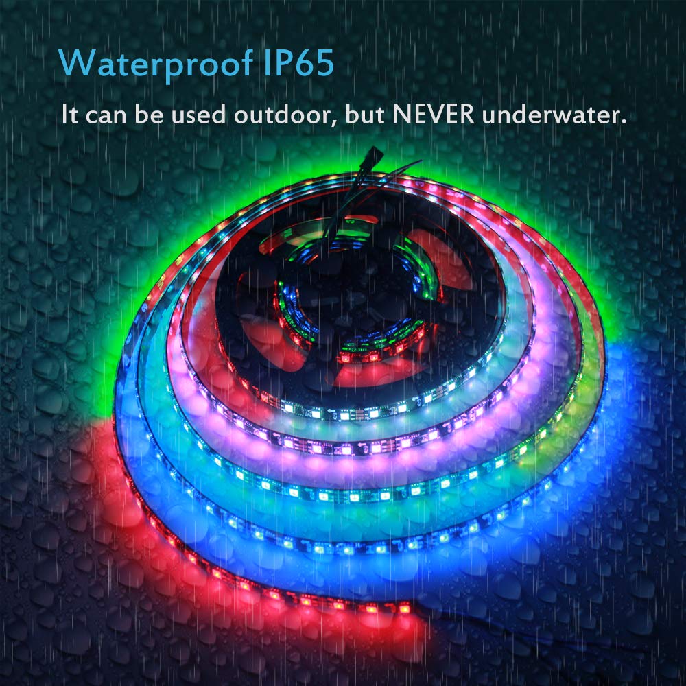 ALITOVE RGB LED Strip Lights WS2811, 16.4ft, 300 LEDs, Waterproof IP65, Black FPCB, Model AL2811BK300IP65