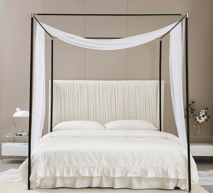 Akiky Canopy Curtains for Girls with LED Light King California King Bed Curtains Frame Bed,Valance Scarves Great for Bed,Windows,Wedding Parties(King,White)