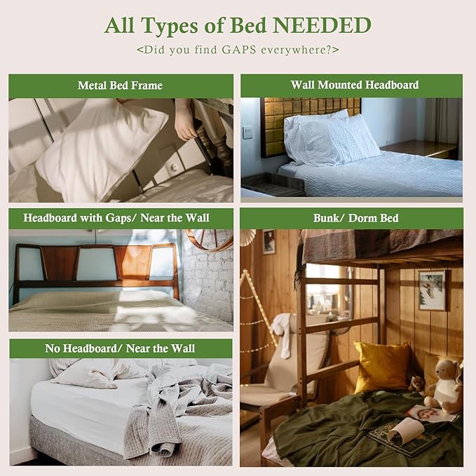 Bed Wedge Pillow for Headboard, Bed Gap Filler Queen of Headboard Pillow, Mattress Gap Filler Made with Triangle Pillow to Close The Gap (0-8") Between Headboard/Wall and Mattress (White, 60"x8"x 6")