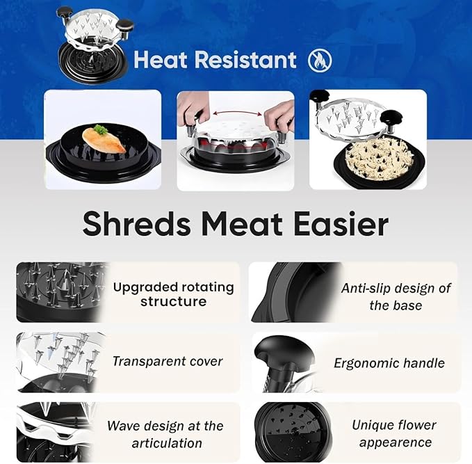 Chicken Shredder Large Meat Grinder Chicken Breast Shredder Heavy Duty Meat Shredder Tool Twist With Tray&Brush Hot Meat Shredder, Meat & Poultry Tools BPA-Free, Dishwasher Safe, Strong Non-Slip Base.