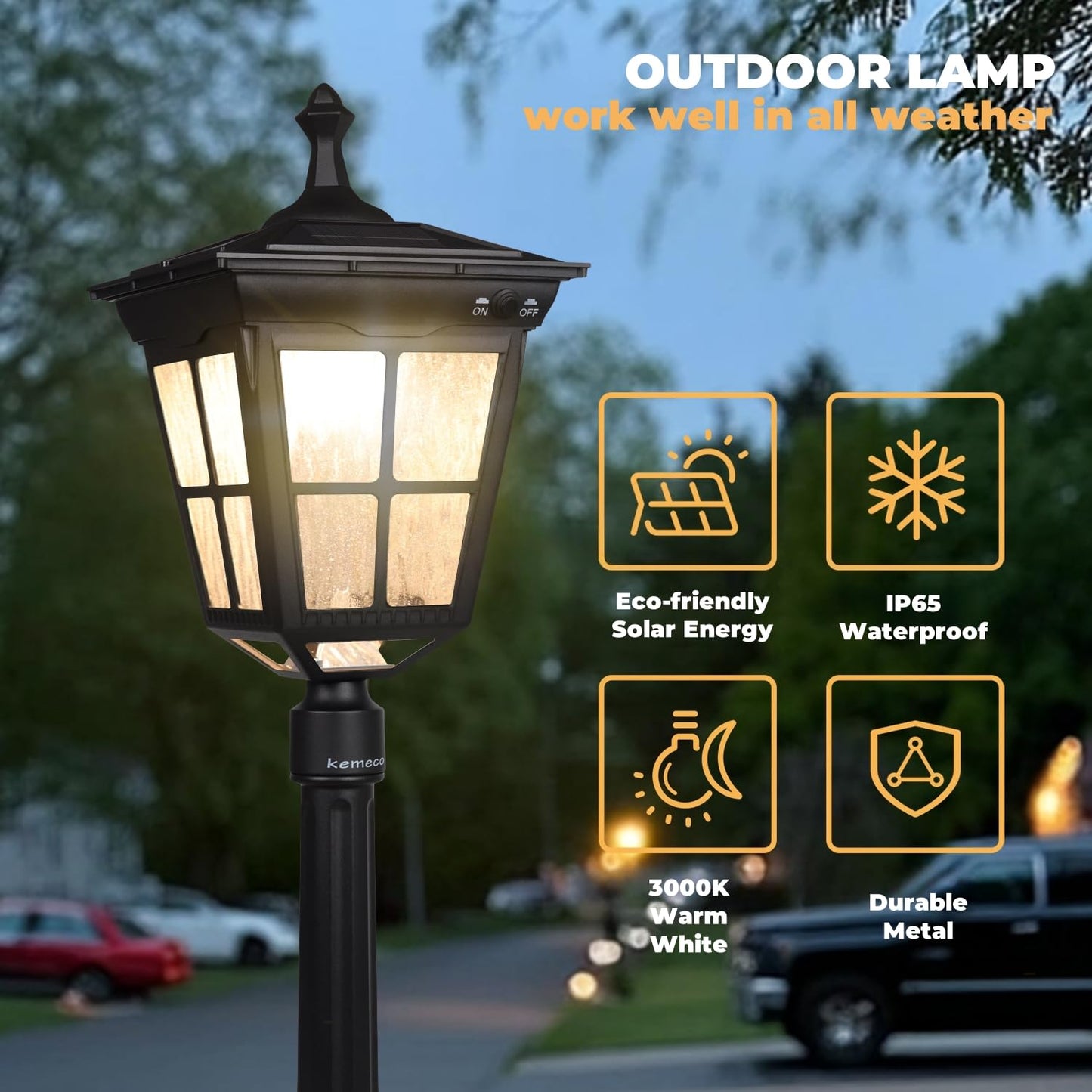 Kemeco Solar Post Light ST4311AHP, Dusk to Dawn Outdoor Lamp with Planter, Black, for Lawn Yard Garden Patio Deck Landscape Decor