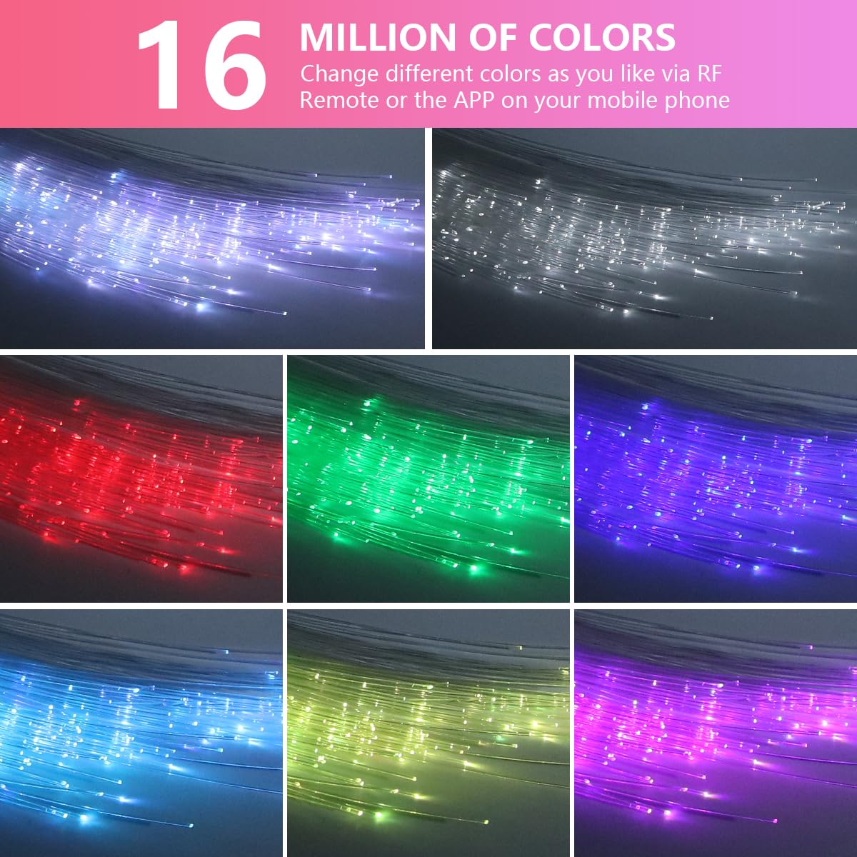 WEBUPAR 16W Starlight Headliner Kit RGBW Fiber Optic Lights 500pcs 6.5ft Model QJ-L016