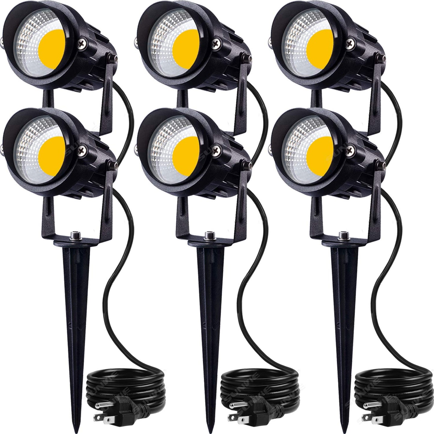 SUNVIE LED Outdoor Spotlight 12W Landscape Lights, Waterproof, Black, with Spiked Stake, 6 Pack