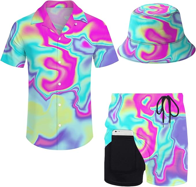 GIRPOL 2 Piece Outfits Hawaiian Shirt and Shorts with Hat