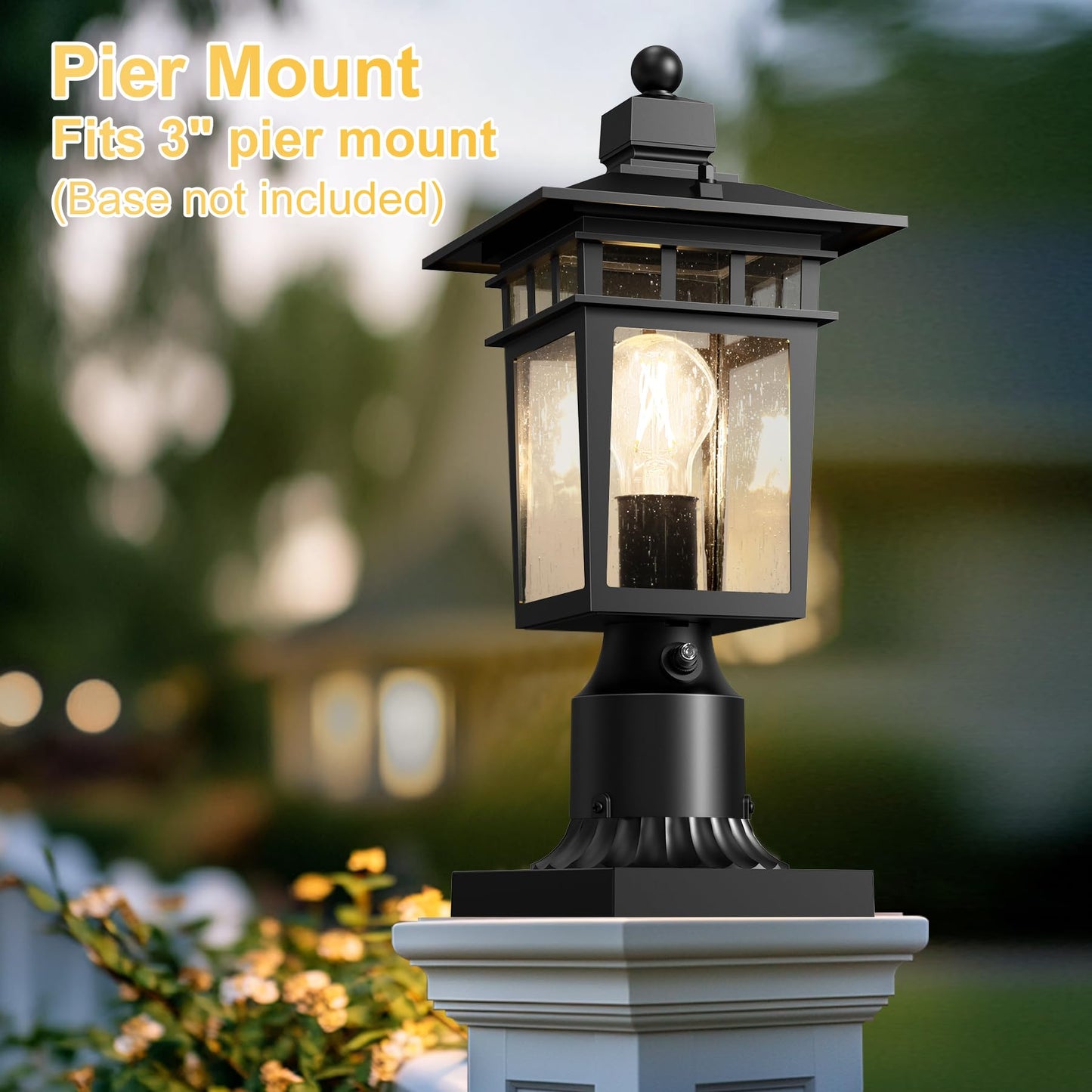 Apoto Dusk To Dawn Outdoor Post Lights Black Waterproof Lamp Post Light Fixture  Aluminum Lamp Posts Outdoor Lighting Pole Lantern For Outside Yard Patio Pathway Garden Deck  Hard Wired 1-Pack