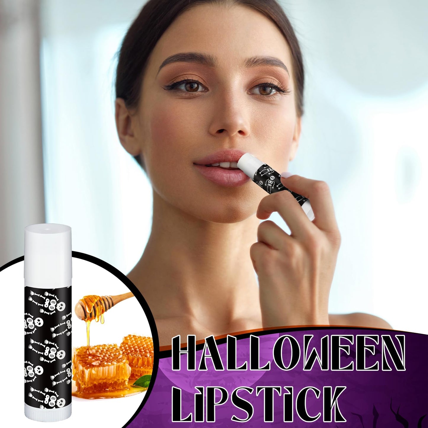 Siifert 50 Pcs Halloween Lip Balm Gifts Bulk Pumpkin Ghost Black Cat Skull Lip Balm Favors 10 Styles Honey Flavor Spooky Party S