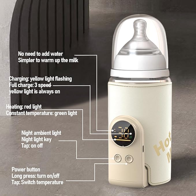 Portable Bottle Warmer for Travel,USB Type C Universal Cordless Accurate Temperature Control 6000mah8000mah10000 for Travel, Car, Outdoor (10000mah)