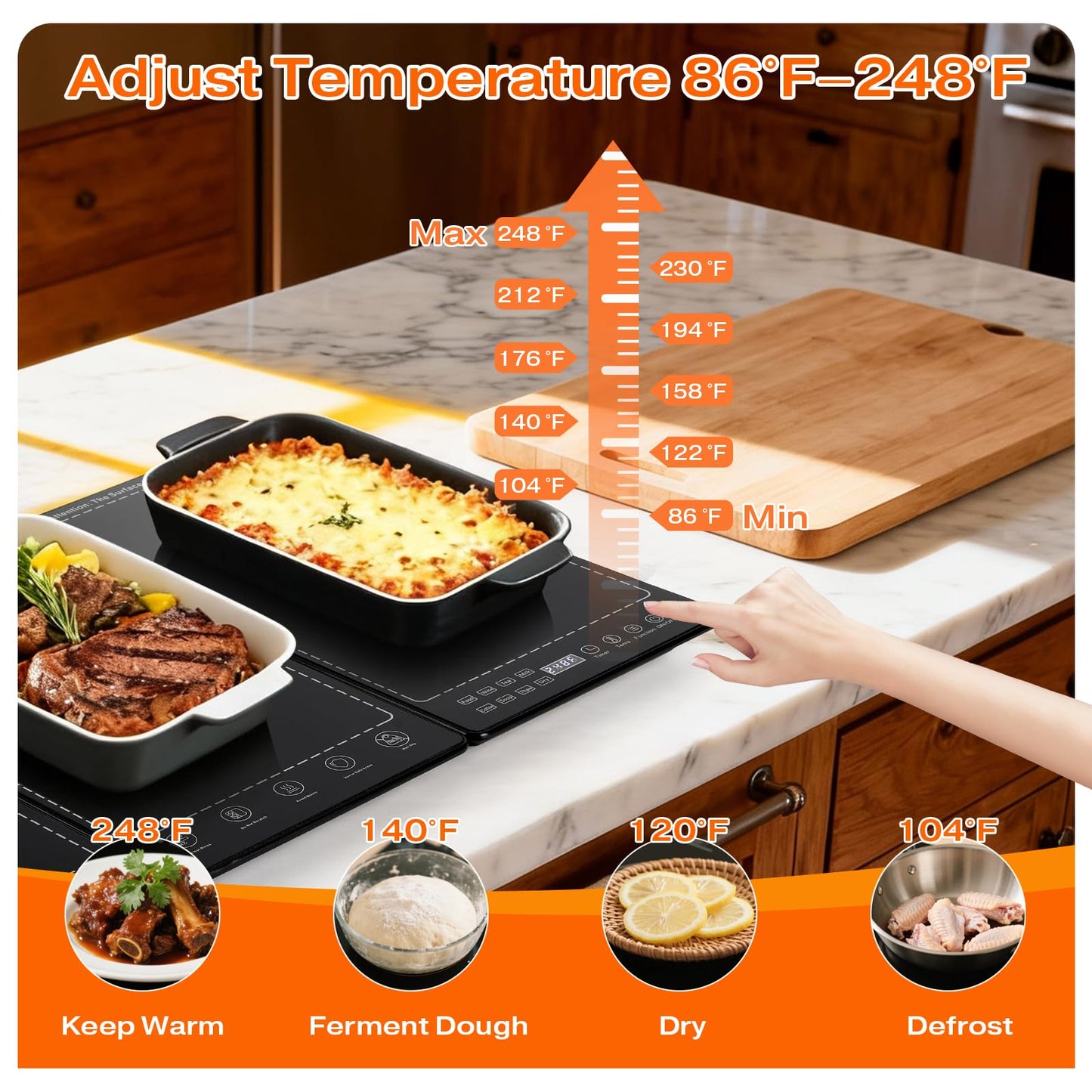 Electric Warming Tray,41"x 15" Food Warmer for Parties Buffet with 10 Temp-Settings, 5-in-1 Warming Mat for Food Built-in Thermostat and Surface Heating, Warming Tray for Parties Buffet,Gatherings