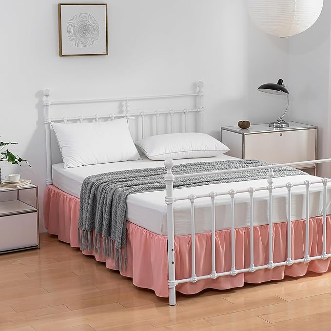 Bed Skirt Twin Size Ruffled Bed Skirt with Split Corners, 14 Inch Drop Dust Ruffle Bed Skirt with Platform, 14 Inch, Blush