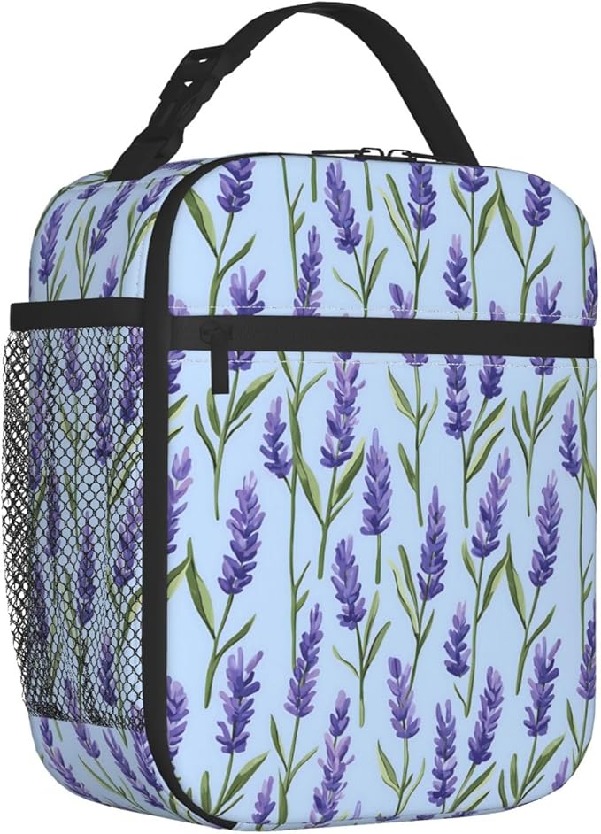 Elegant Lavender Lunch Box for Adults,Men,Women,Purple Floral Design Insulated Lunchbox,Leakproof Tote Bag,Reusable Cooler Bags for Work,Picnic,Office,Travel,Practical Lunchbag Gifts