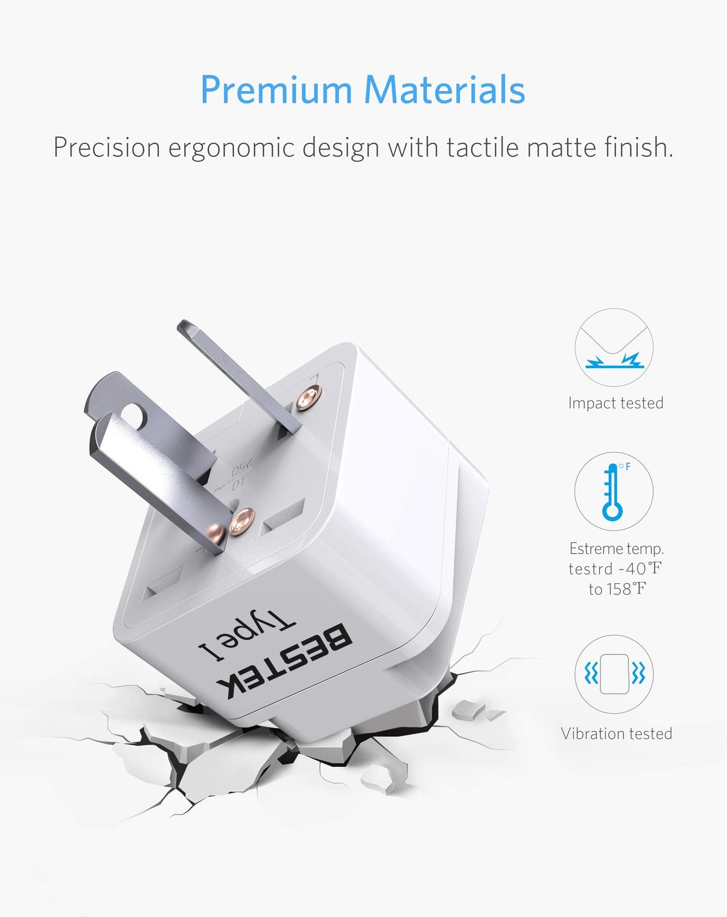 Bestek Australia New Zealand Travel Plug Adapter, Grounded Universal Type I Plug Adapter Au To Us Adapter, Compact For Australia
