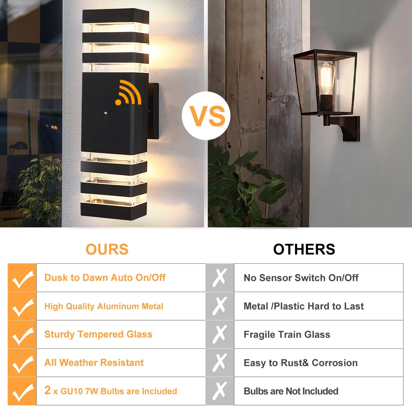 BOXCUPIN Outdoor Wall Light Sconce, IP65 Waterproof, 3000K Warm White, 3-Layer Design, Black, Model BXOWLS18, 1 Pack