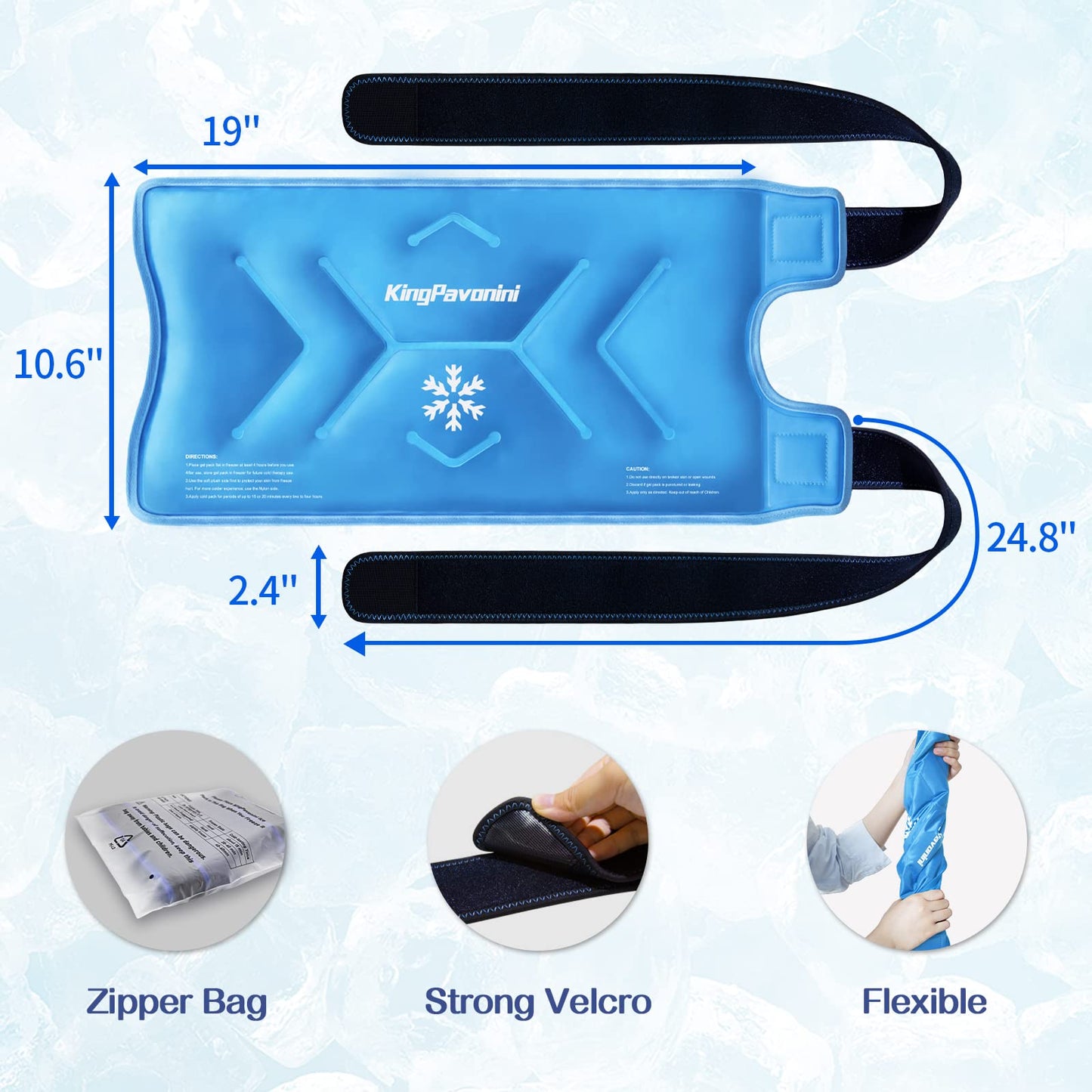 KingPavonini XXL Knee Ice Pack Wrap Around Entire Knee After Surgery, Large Reusable Gel Ice Pack for Injuries, Pain Relief, Swelling, Sports Injuries, 2 Pack (Sky-Blue)