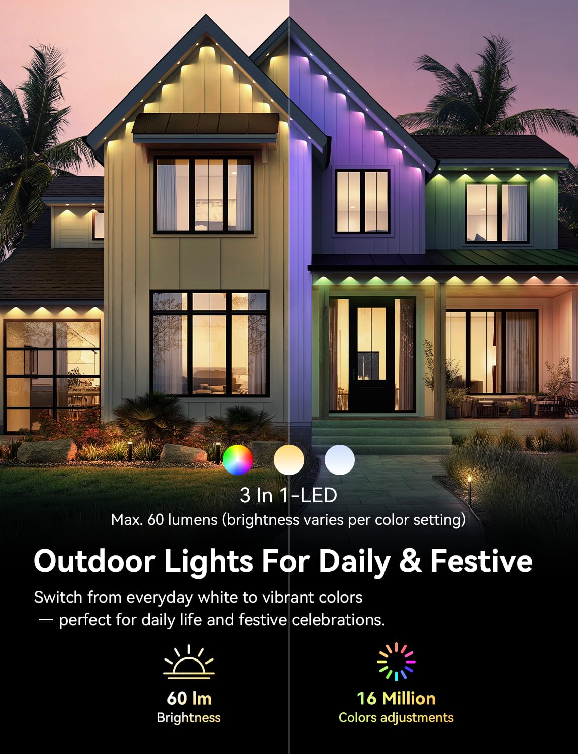 Lemonlovely Permanent Outdoor Lights For House  Rgb+Ic Ip67 Waterproof Smart Eave Lights 200Ft With 100 Led  Eternity Lighting For Halloween Christmas Decoration  Work With Remote  App