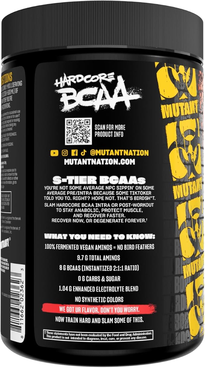 Mutant Hardcore BCAA - Pre, Intra or Post Workout – BCAA Next Level branched-Chain Amino Acids Supplement – Hydration + Recovery - 30 Serving - Fruit Punch