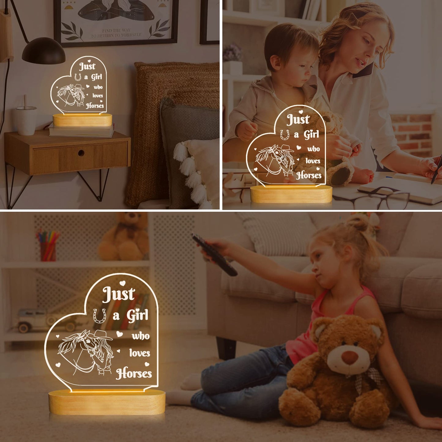 Attivolife Horse Night Light LED Table Lamp, Cute Acrylic Design, Warm White, Ideal for Girls Room Decor, Gift for Horse Lovers