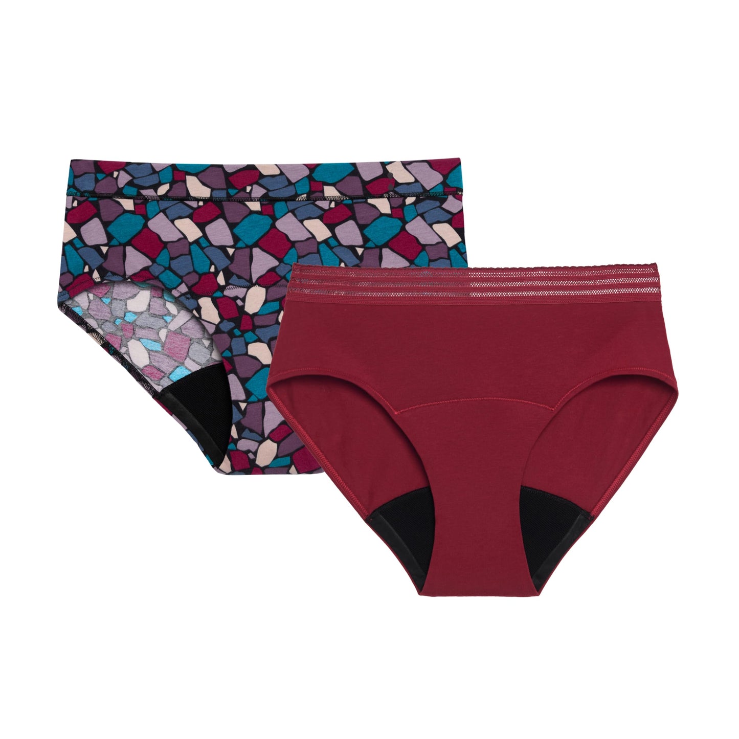 Thinx for All Period Underwear, Everyday Comfort Brief, Holds Up to 12 Regular Tampons*, Period Panties, Leakproof, Reusable & Controls Odor, Mosaic + Rhubarb with Lace, L