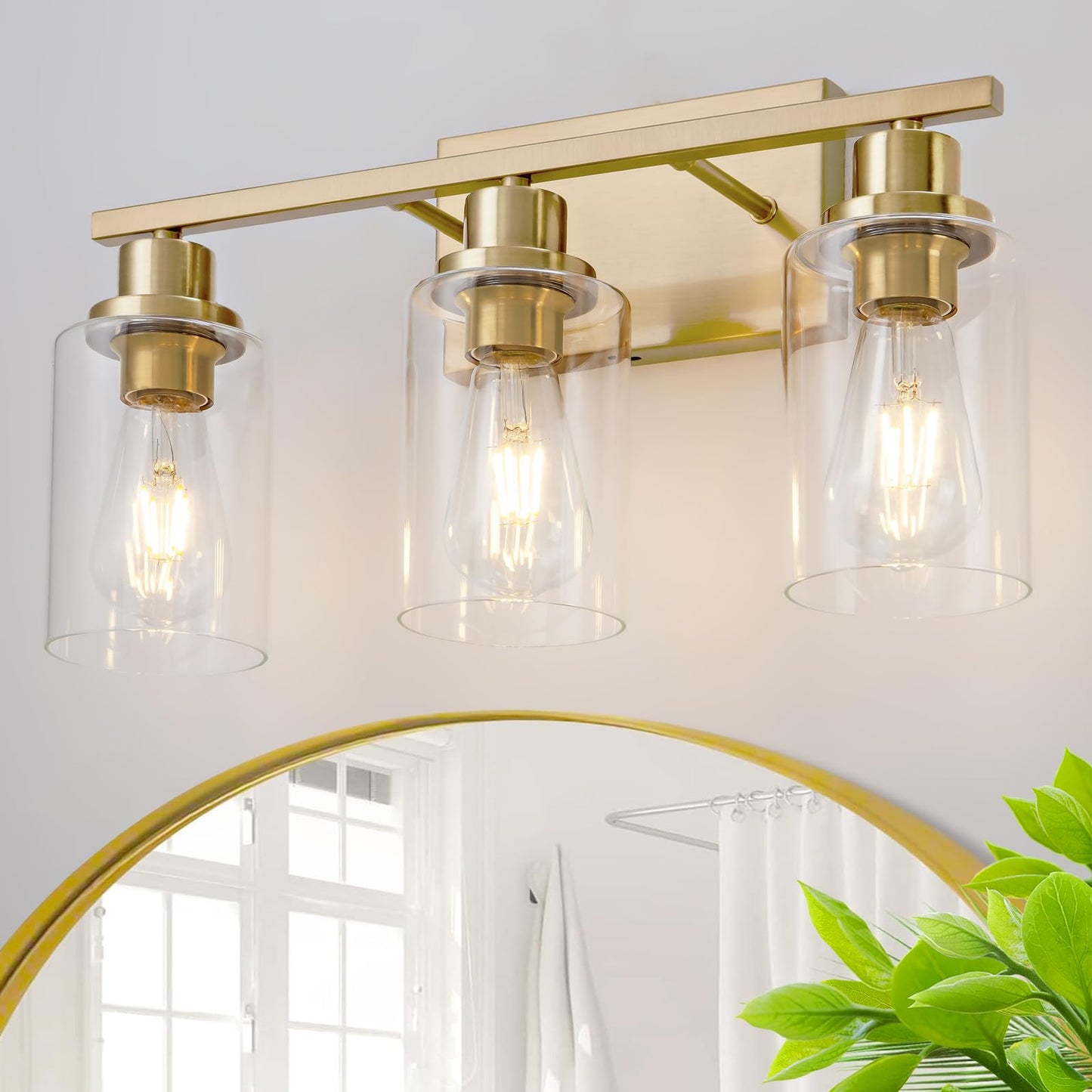 Hccz 3-Light Bathroom Vanity Light Fixture, Brushed Brass, Glass Shade, Model 800-100-1077, Modern Farmhouse Wall Sconce For Home