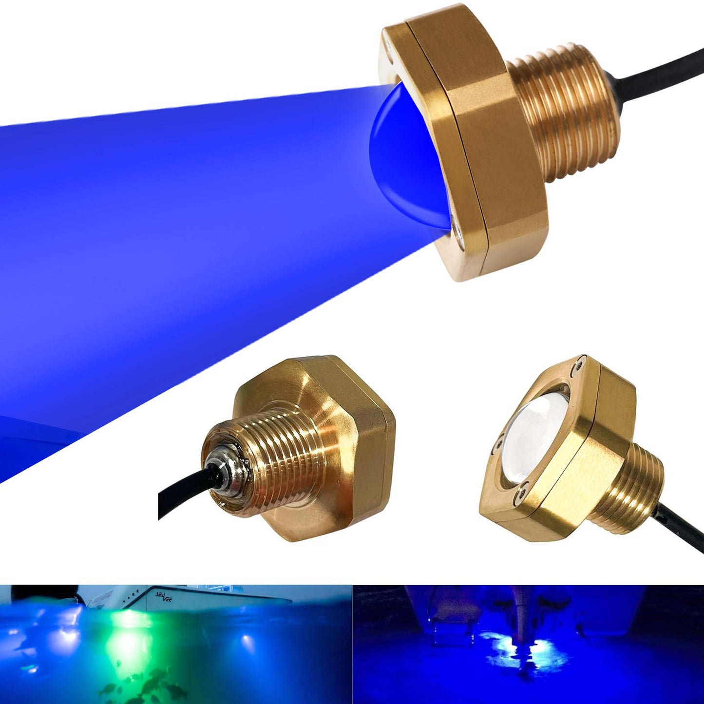 NBWDY Boat Drain Plug Light, 2 Pcs, 4100LM, IP68 Underwater LED, Remote Control, Smart Cooling System, Blue, Bronze Housing