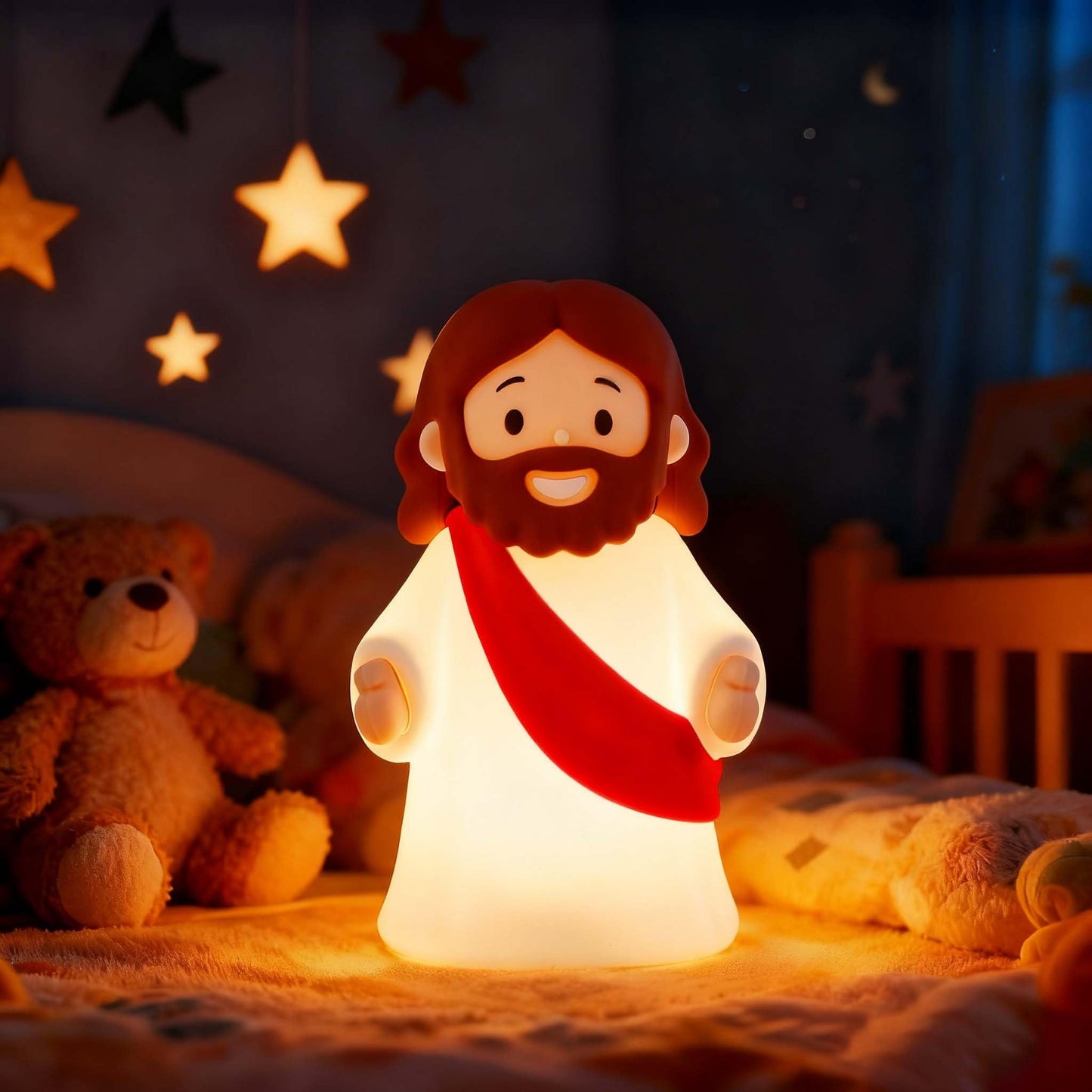 Magical Jd Little Jesus Night Light Mini Jesus Silicone Lamp Dimmable Nursery Nightlight For Kids Rechargeable Bedside Touch Lamp Perfect For Christmas  Easter And Baptism Gifts (Red)