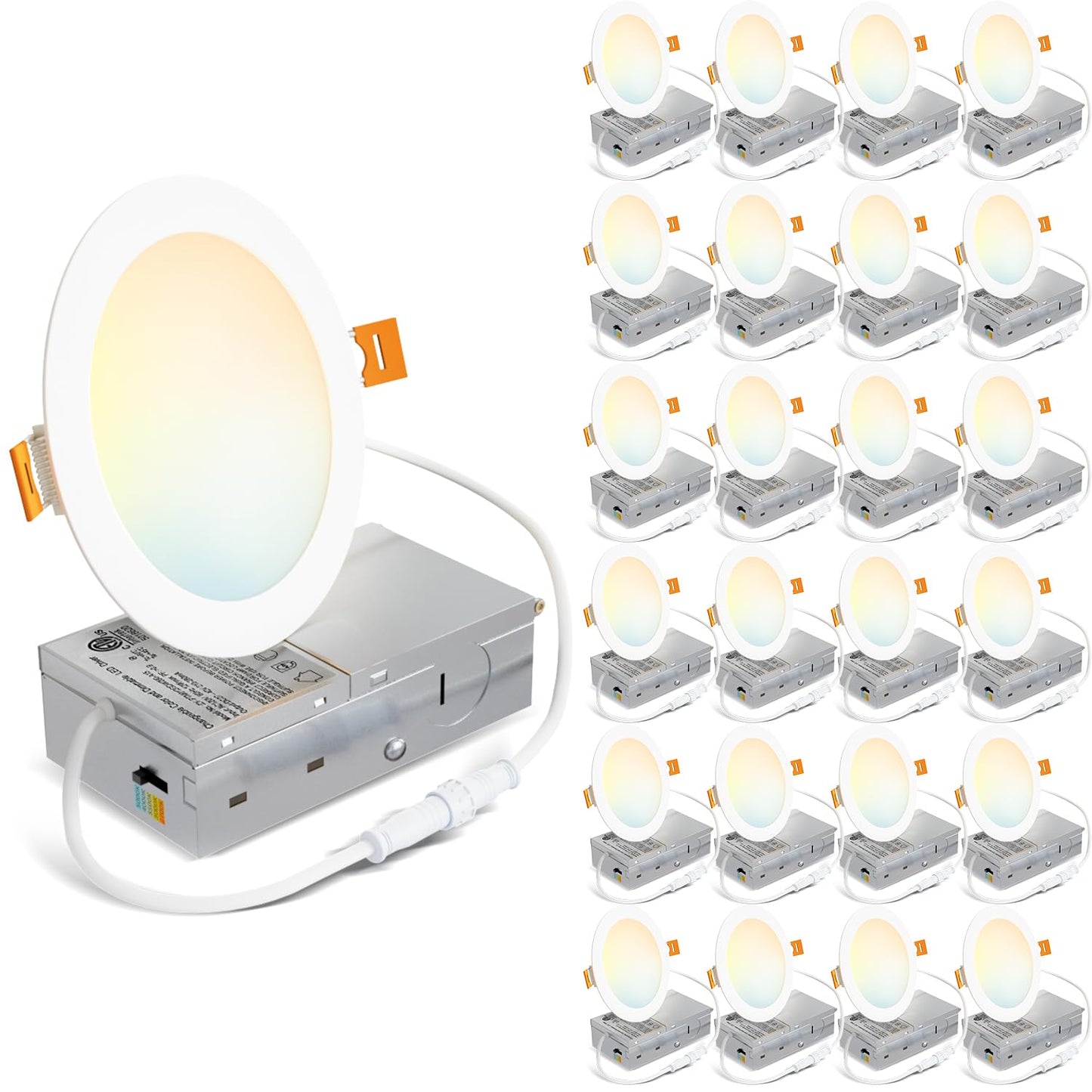 Lvwit 24 Pack Ultra-Thin Recessed Lighting 4 Inch With Junction Box  800Lm 2700K-5000K 5Cct Led Ceiling Lights  Dimmable Canless Wafer Downlight  Etl Fcc&Ic  Smooth Trim