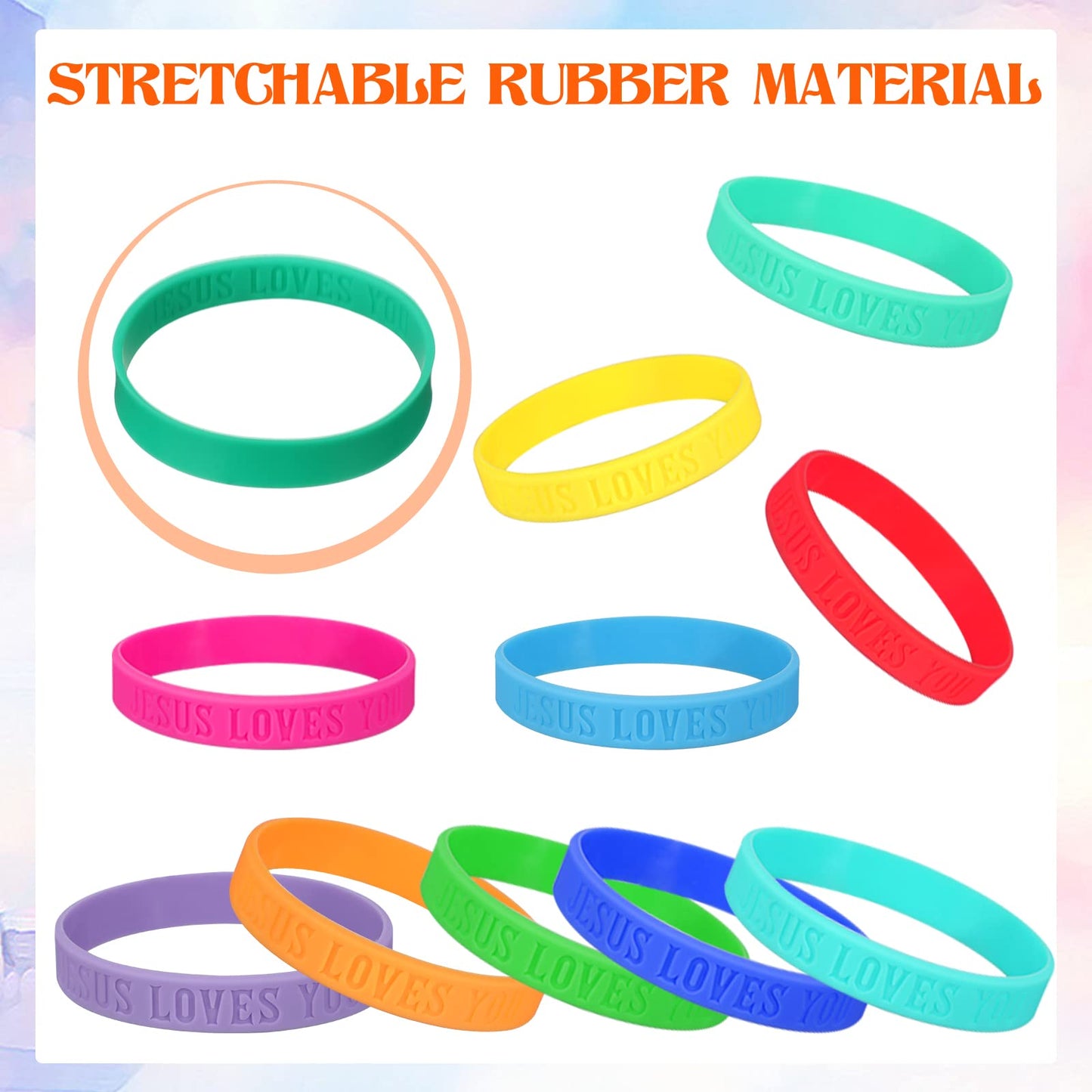 Jerify 200 Pcs Jesus Loves You Silicone Bracelet Christian Wristbands Bulk Bible Verse Rubber Bracelet Religious Colorful Bands