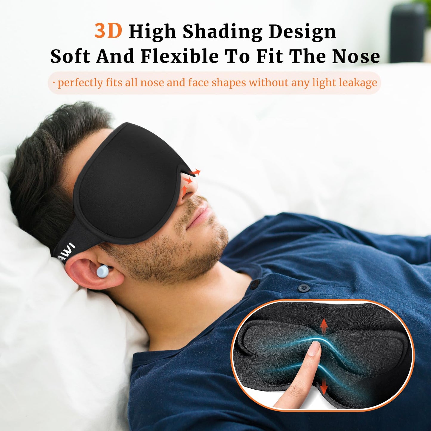 AOAWI Sleep Eye Mask 3D Contoured cup Soft and Gentle, Breathable, Comfortable for side sleeping, Travellers, Yoga, Men, Women, Adjustable, with silicone Ear Plugs for Sleeping Noise Reductions