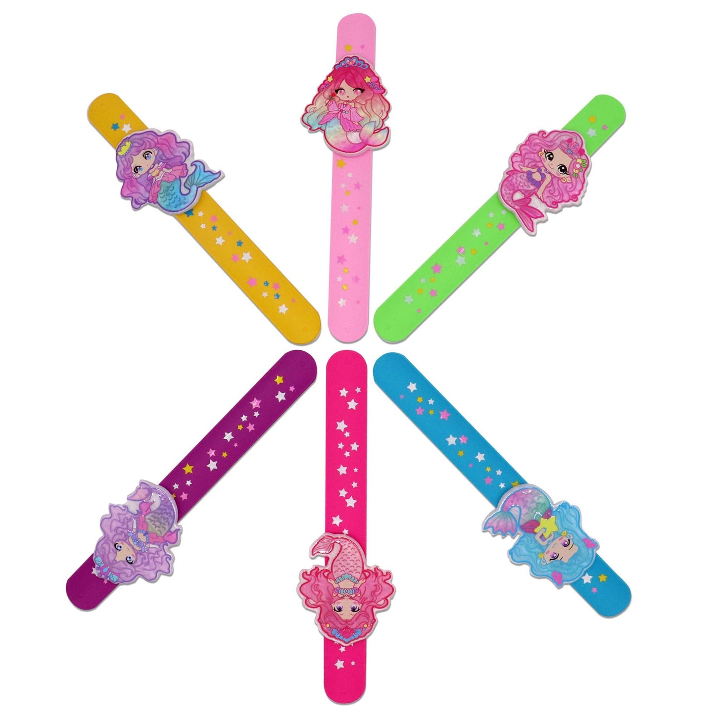 LOCHSOEL Mermaid Slap Bracelets for Party(6Pack) - Silicone Wristbands Adjustable Party Favors, Classroom Prizes, Carnival Games