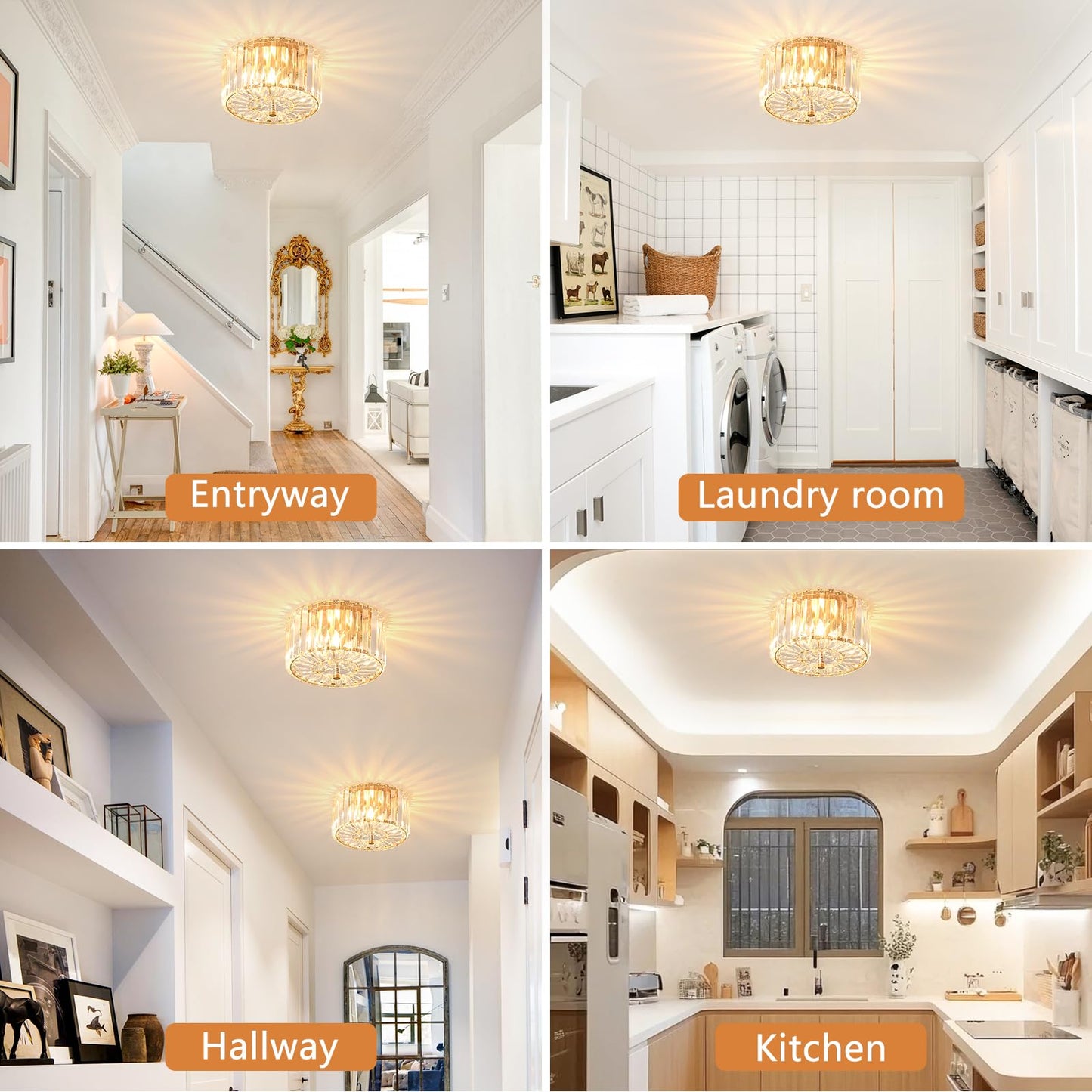 Pasentel 8.89 Small Crystal Ceiling Light  Modern Semi Flush Mount Ceiling Lighting Fixture  Gold Crystal Mini Chandelier For Hallway  Kitchen Entryway Laundry Room  2-Light  Xdd007-1-G