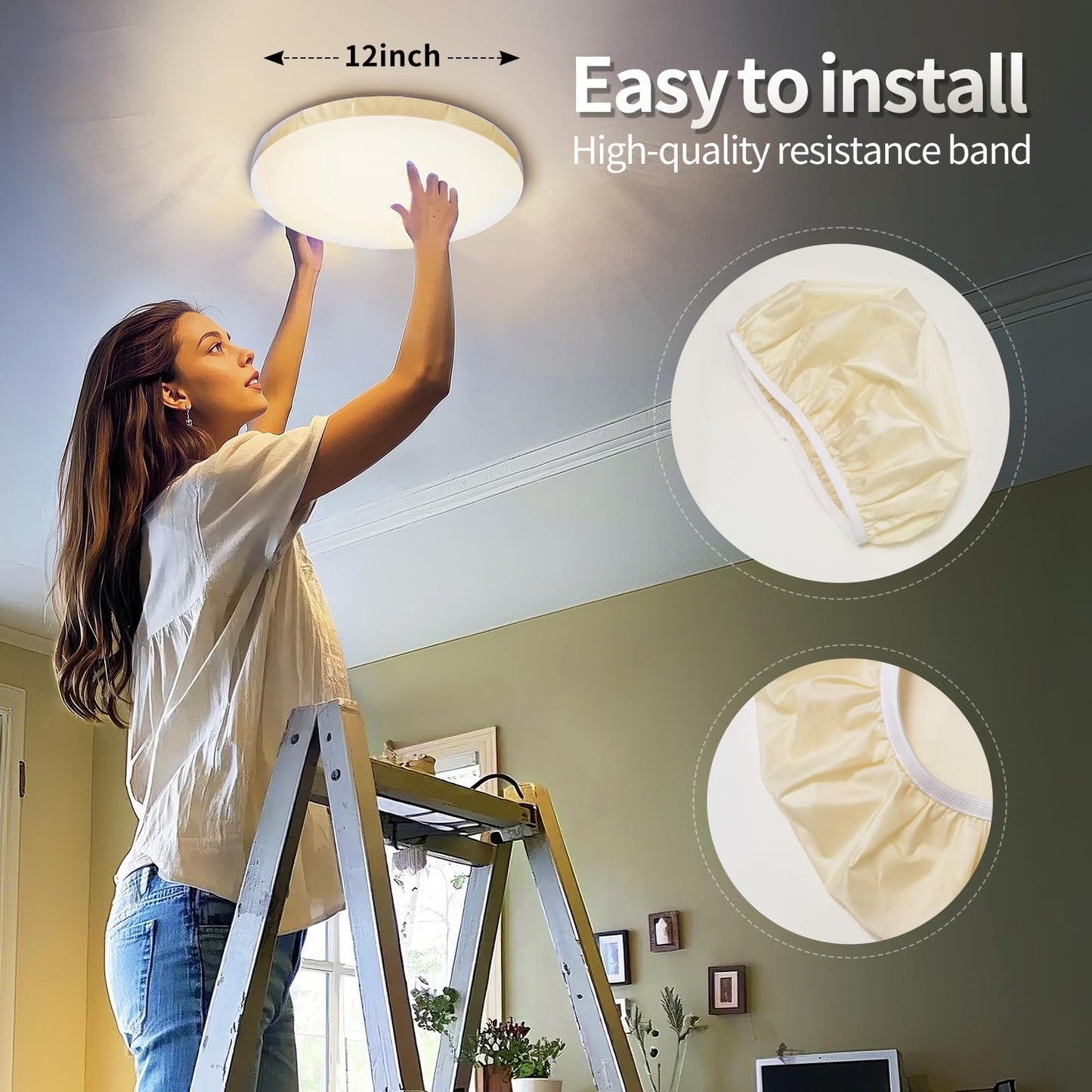 Casazen 12 Inch Ceiling Light Cover  1 Pcs Fabric Flush Mount Light Fixture Cover  Ceiling Light 12 Inch Room Cover For Bedroom  Kitchen  Hallways/Entryways (Warm Yellow)