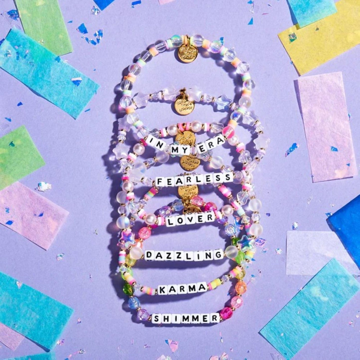 Little Words Project Shimmer Bracelet, The Original Word Bracelet, Made with Colorful Beads and Plated Brass Hardware, Handcraft