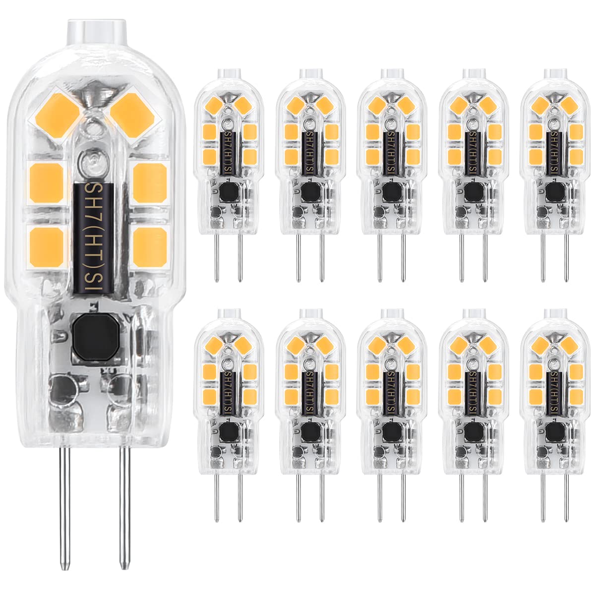 HengBo G4 LED Bulbs 12V 20W Halogen Replacement, Warm White 3000K, 10 Count, Non-Dimmable, Bi Pin Base JC Type T3