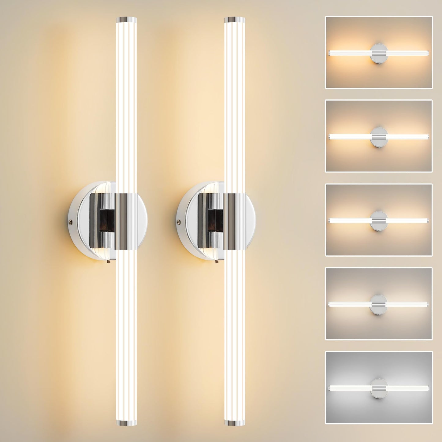 Gednbo Bathroom Wall Sconces Set Of 2 Hardwired  Dimmable 5Cct Led Bathroom Light Fixtures Over Mirror  360 Full Lighting 23 Inch Vanity Light Bar Modern Chrome Wall Sconce For Bedroom Living Room