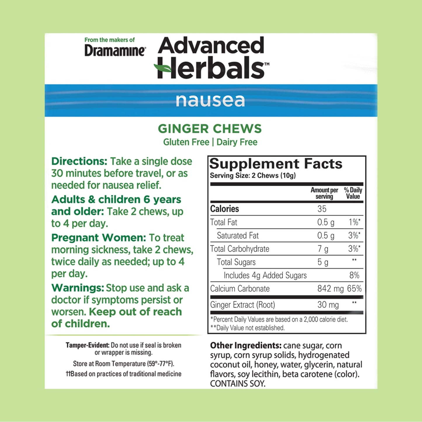 From the Makers of Dramamine, Advanced Herbals, Ginger Chews, Nausea Relief Soft Chews Lemon-Honey-Ginger, 6 Count, 12 Pack