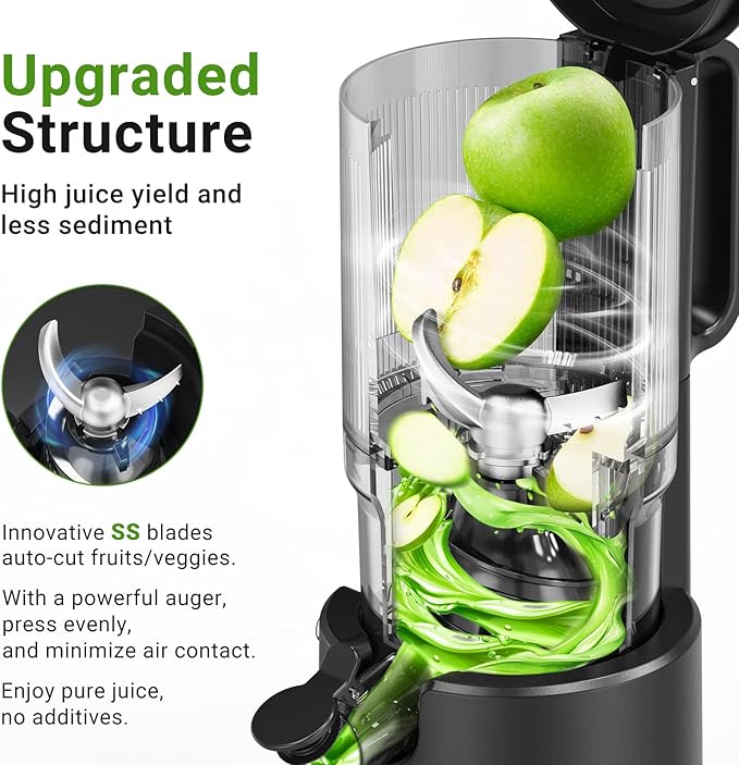 Slow Cold Press Juicer Machine: Electric Masticating Juicer Extractor Easy Clean - Whole Fruit Vegetable Juice Maker - Cold Pressed Slow Blender Juicer with Wide Large Chute Mouth