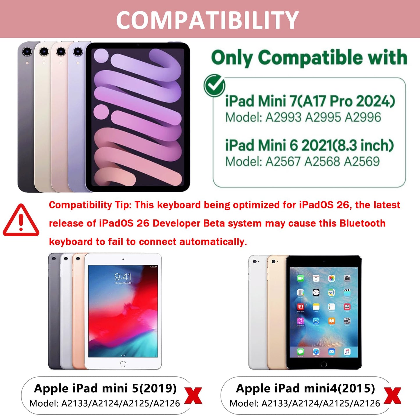 Fuwang Touchpad Keyboard Case For Ipad Mini 7 A17 Pro 2024 & Mini 6Th Generation 2021 8.3 Inch - 360 Rotate 7 Color Backlit Keyb