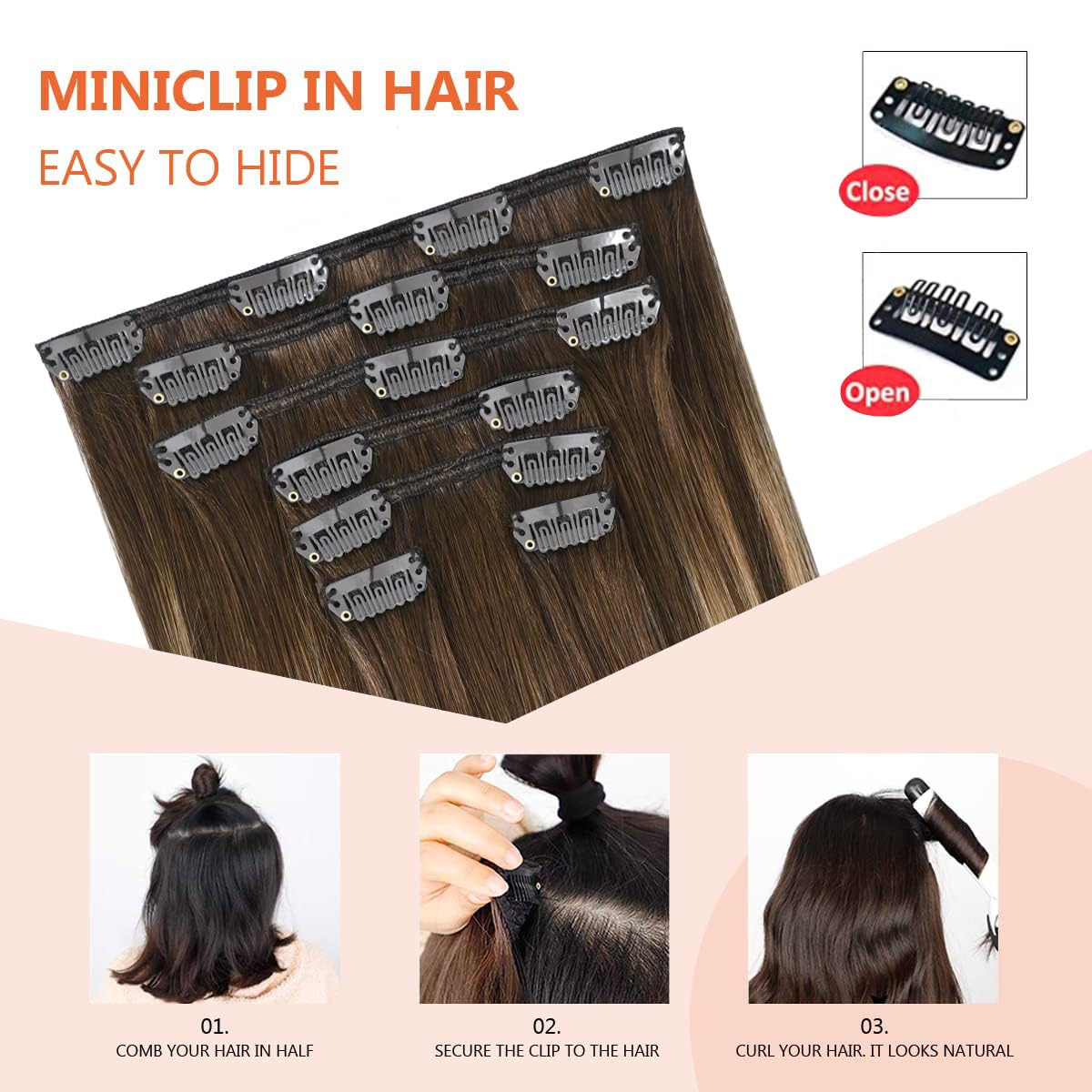 UGOTRAYS Balayage Hair Extensions Real Human Hair, Ombre Medium Brown Fading to Caramel Blonde 18 inches 120g Highlights 100% Hu