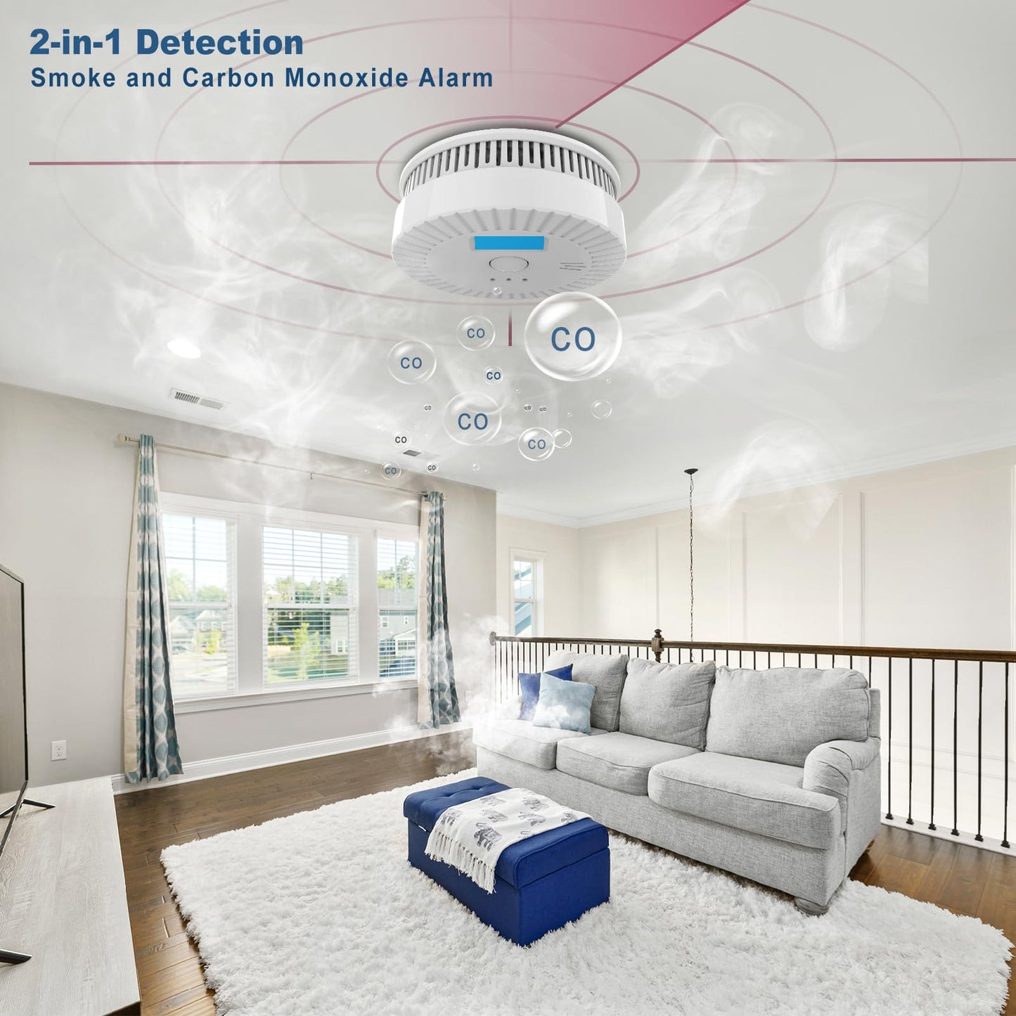 5 Pack Smoke Detector Carbon Monoxide Detector Combo Battery Powered,Carbon Monoxide Detector Smoke Alarm with Test Button,Fire Alarm with Digital Display for Home,Kitchen