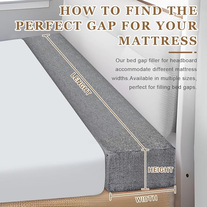 Bed Gap Filler,High-Density Bed Crack Filler with Removable Cover,Mattress Extender for Headboard Gap,Spacer Filler Between Mattress and Wall,Bed Wedge Gap Filler,Full Size,Dark Gray,54"x2"x6"