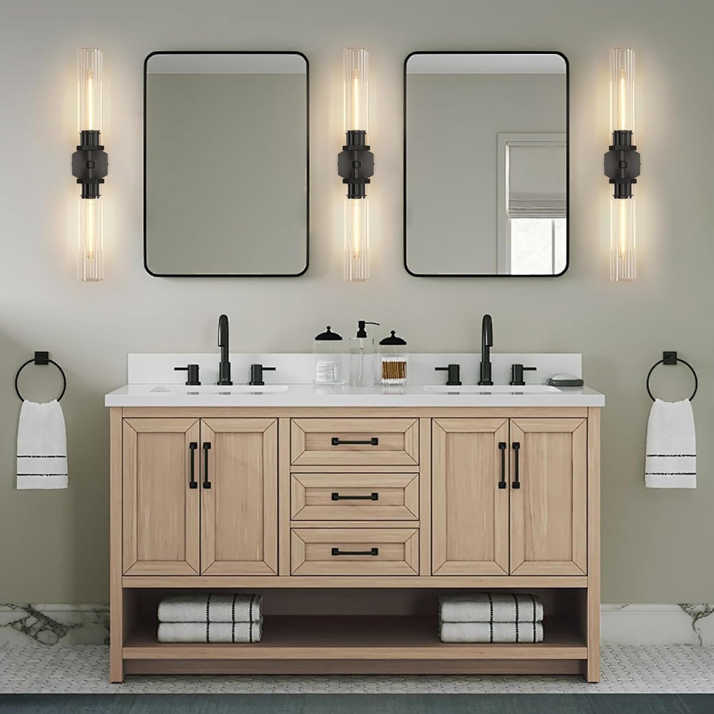 Black Crystal Wall Sconces Light For Bathroom Modern Bathroom Vanity Lights Fixture 28.5In Indoor Wall Sconce Linear Crystal Sconces Wall Lighting For Bedroom Hallway Staircase Living Room Dining Room