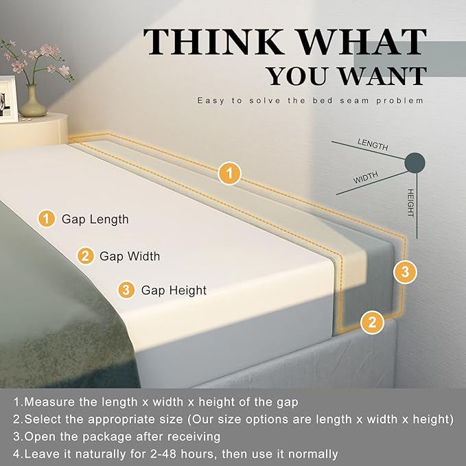 Mattress Extender, Bed Gap/Space Filler, Headboard Pillow Between Headboard and Mattress or Wall, High-Density Foam with Removable Cover（Light Grey-Queen-60 * 8 * 10in）