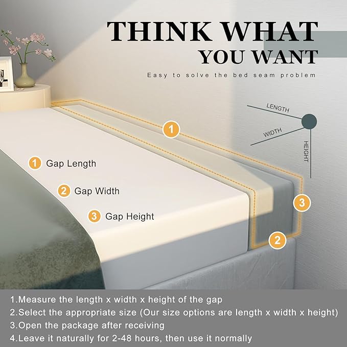 Mattress Extender, Bed Gap/Space Filler, Headboard Pillow Between Headboard and Mattress or Wall, High-Density Foam with Removable Cover（Light Grey-Cal King-72 * 4 * 8in）