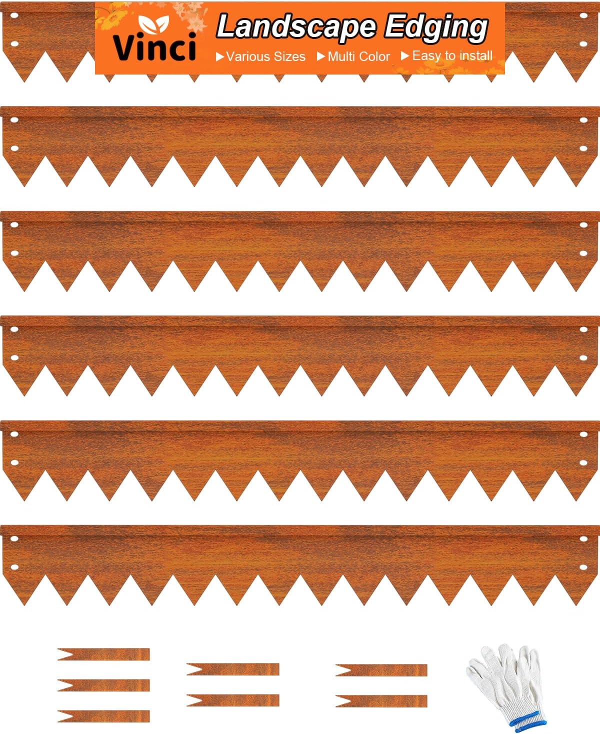 Vinci Landscape Edging Border, 40" L x 4" H 6Pack 20FT Total Rusted Corten Steel Garden Edging with Spikes, Sturdy Elegant Metal Lawn Broder for Flower Beds, Pathways, Paver Edges and Yard