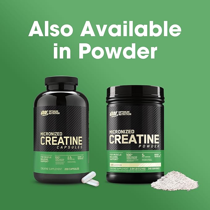 Optimum Nutrition Micronized Creatine Monohydrate Capsules, Keto Friendly, 2500mg, 300 Capsules (Packaging May Vary)
