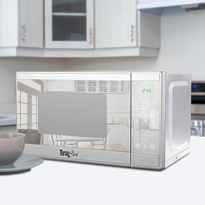 Total Chef 1.3 Cu Ft Microwave Oven – Compact Countertop Kitchen Appliance, Small Stainless Steel Microwave with Digital Touch, Pre-Set Functions, 12.8” Turntable, 1100 Watt