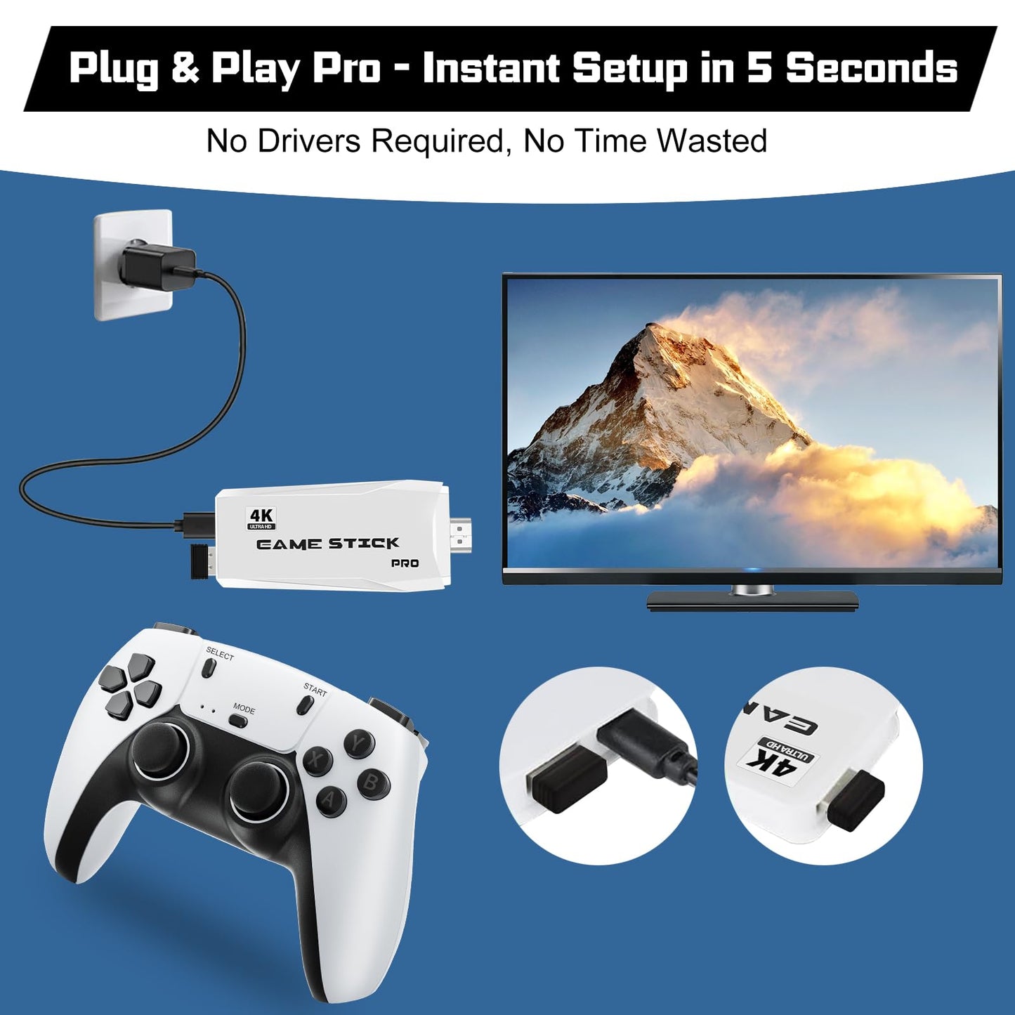 New Retro Game Console, Classic Video Games with 4K HDMI, 20,000+ Games and 23 Emulators, Upgraded Dual 2.4G Wireless Controllers 64GB