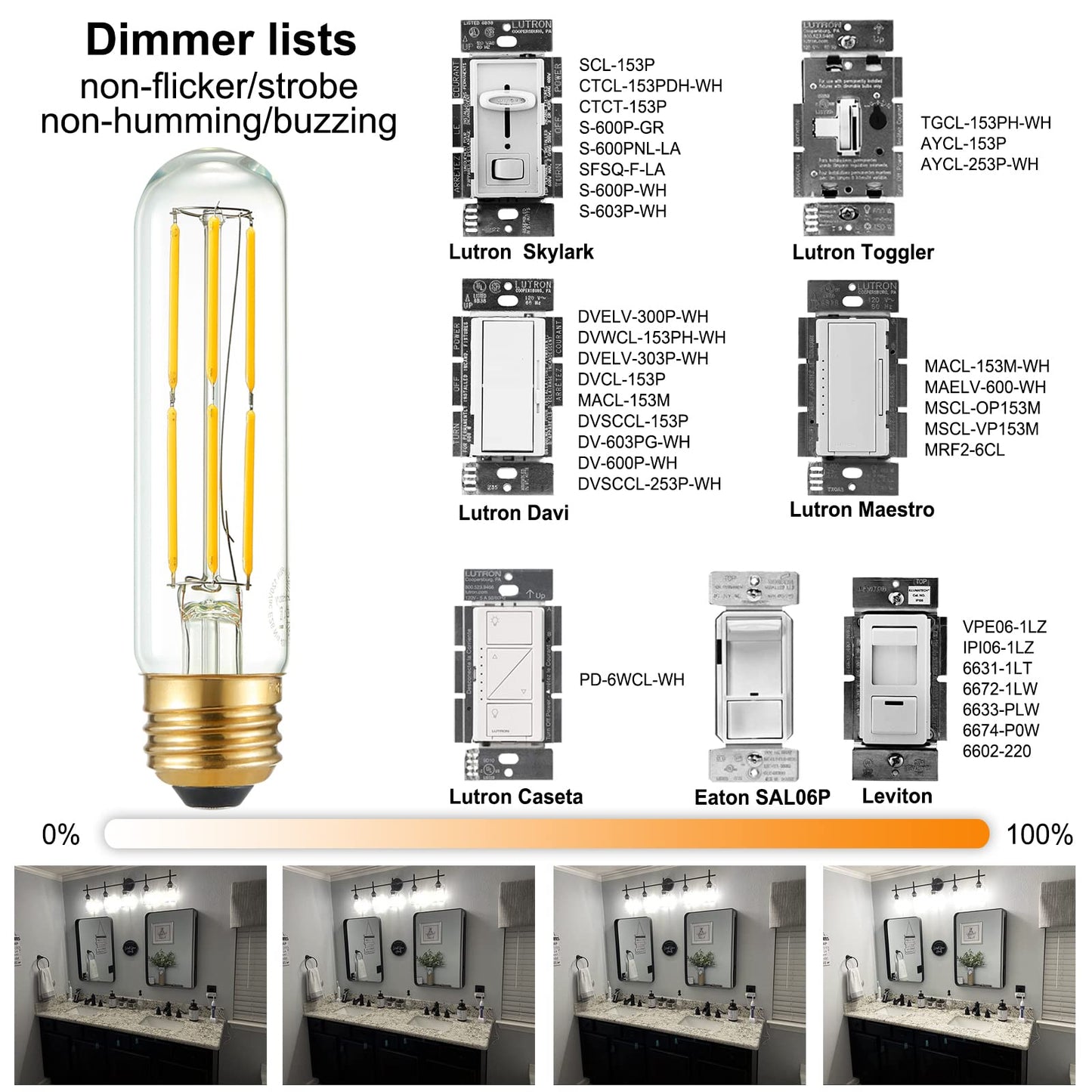 Litehistory 6W Led Tubular Light Bulb, 4000K Neutral White, E26 Edison Bulb, Pack Of 6, Glass For Pendant, Chandeliers, Wall Sconces