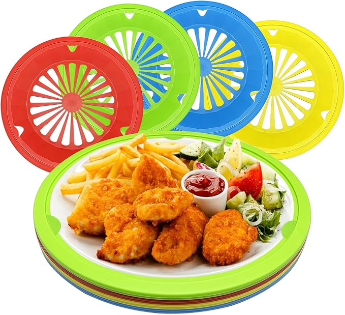 Paper Plate Holders 8 Packs with Snap-in Grooves 10.5 Inch Plastic Paper Plate Holders Reusable 4 Color Heavy Duty Supports for Picnic Party Dinner