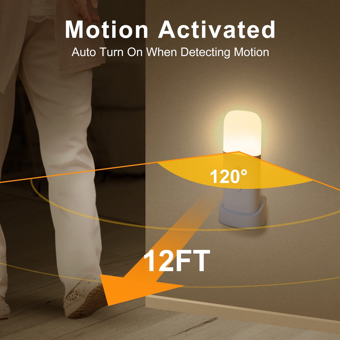 YELKO Motion Sensor Night Light, Rechargeable 2000mAh, Dimmable, Two Pack, Warm White, Model YK0302Y