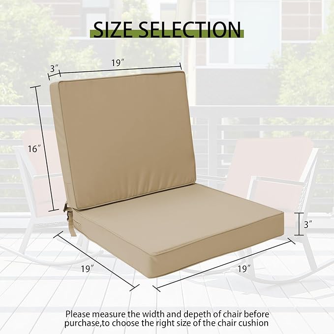 Outdoor Deep Seat Cushion Set 19" x 19", Water Repellent & Fade Resistant Cushion for Patio Furniture, Back & Seat Cushion with Removable Covers for Sofa, Couch, Beige